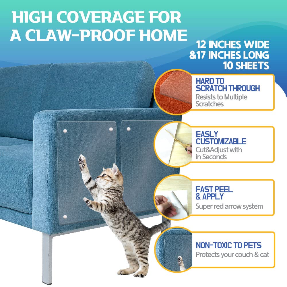Ha Shi Cat Scratch Protector - Furniture Shield Sheets Or Sticky Tape, Large Coverage, Pet Safe (Single-Sided)